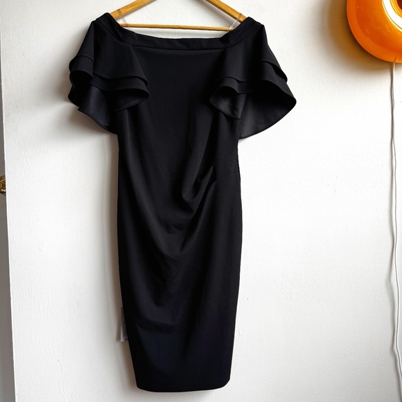 NWT LE CHATEAU - Off the Shoulder Ruffle Dress Black - Medium - Picture 3 of 11